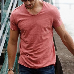 Μπλουζάκι Από Καθαρό Βαμβάκι Με V-neck Slim Fit