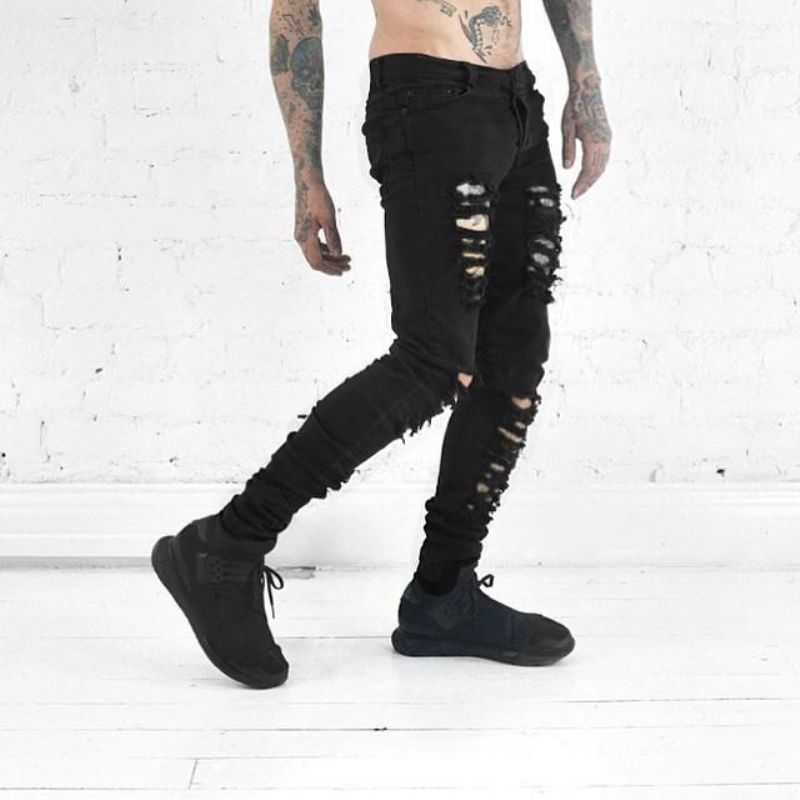 Hip Hop Swag Distressed Slim Jeans 3 Χρωμάτων