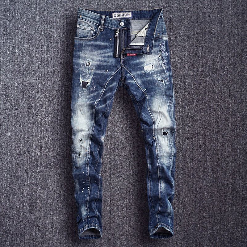 Slim Fit Spliced Designer Ripped Jeans