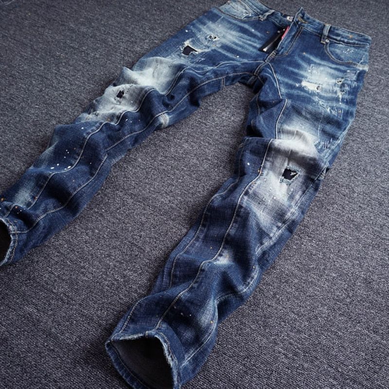 Slim Fit Spliced Designer Ripped Jeans