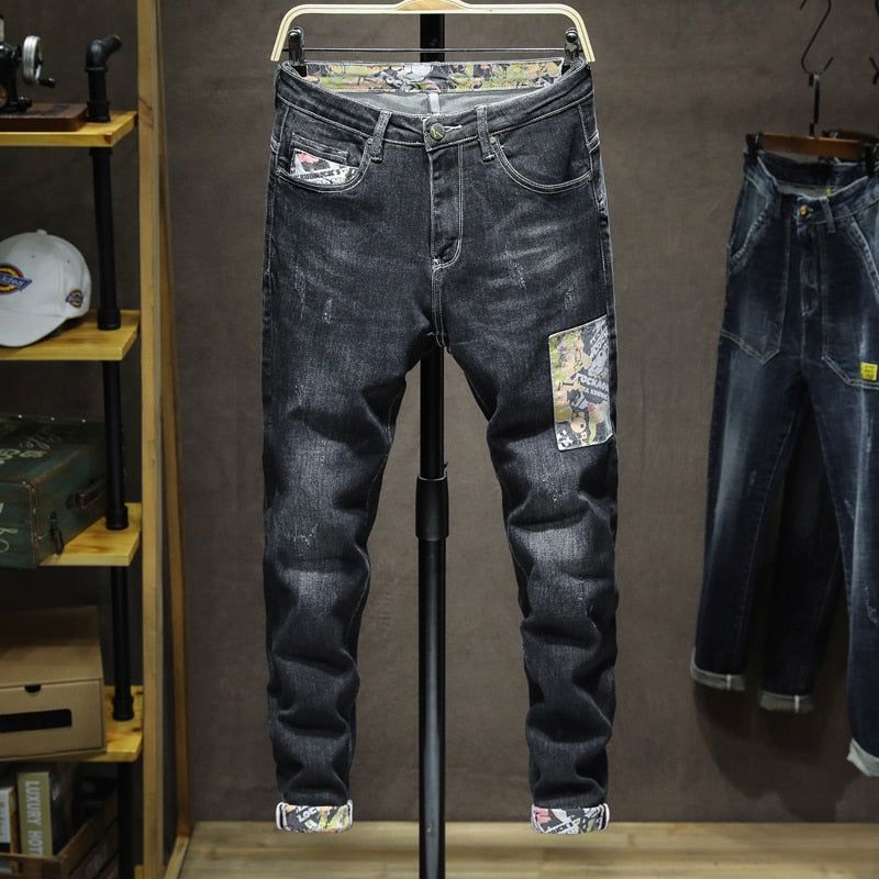 Stretch Pacthwork Patterns Μόδα Jeans